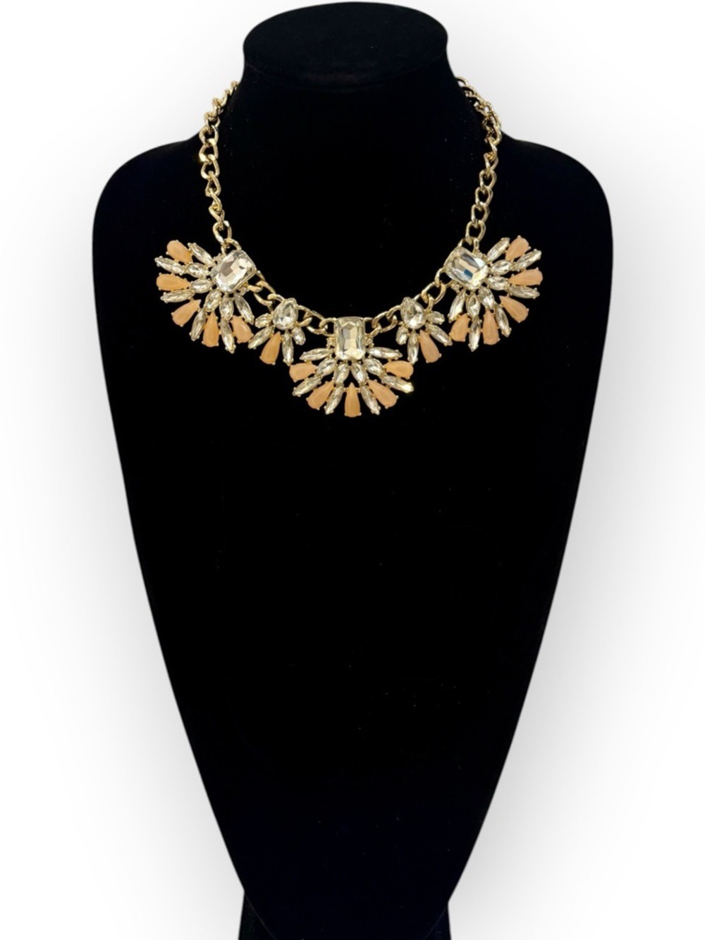 BANANA REPUBLIC Gold Statement Necklace with Peach Crystal Accents | NWT